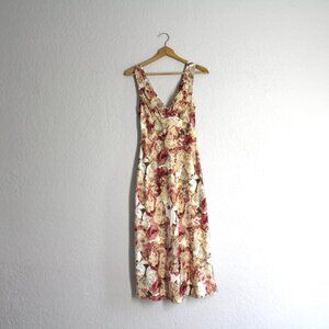 Hello Molly Brittney Midi Dress Pink Size 4 satin rayon floral print V-neck S